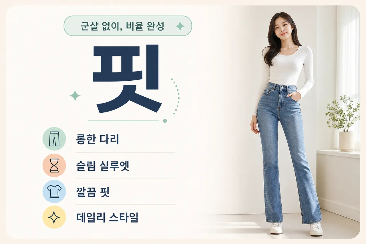 A stylish Korean woman wearing a slim-fit white top and high-waisted vintage blue jeans, standing in a bright minimalist room, focus on the elongated leg line and balanced silhouette, natural daylight