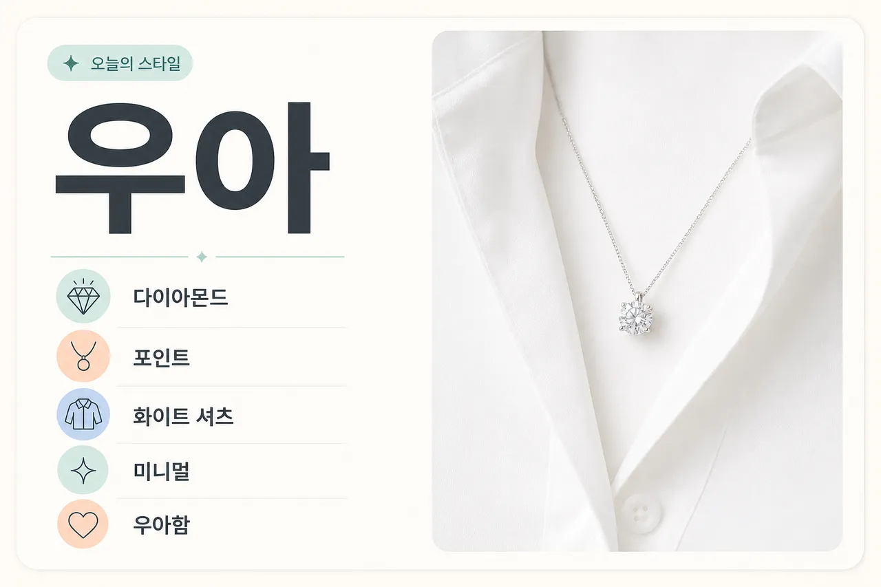 A minimalist flat lay of a simple white cotton shirt paired with one bold diamond necklace, clean white background, high-end jewelry photography style