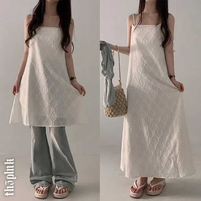 [숏,롱/여름레이어드/made] 아멜 A라인 펀칭 숏 롱 나시 원피스 (2color) 대표 이미지
