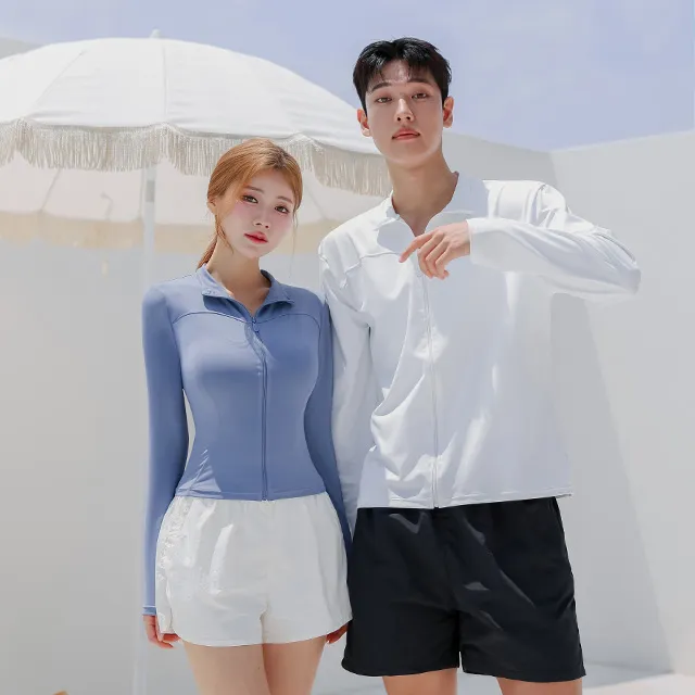 [✨마지막재고할인초특가✨]날씬해보이는 컷라인 커플 집업 래쉬가드 잘록한 허리라인 수영복 남녀공용 슬림핏 체형커버 휴양지 바캉스 비치웨어 추가 이미지 2