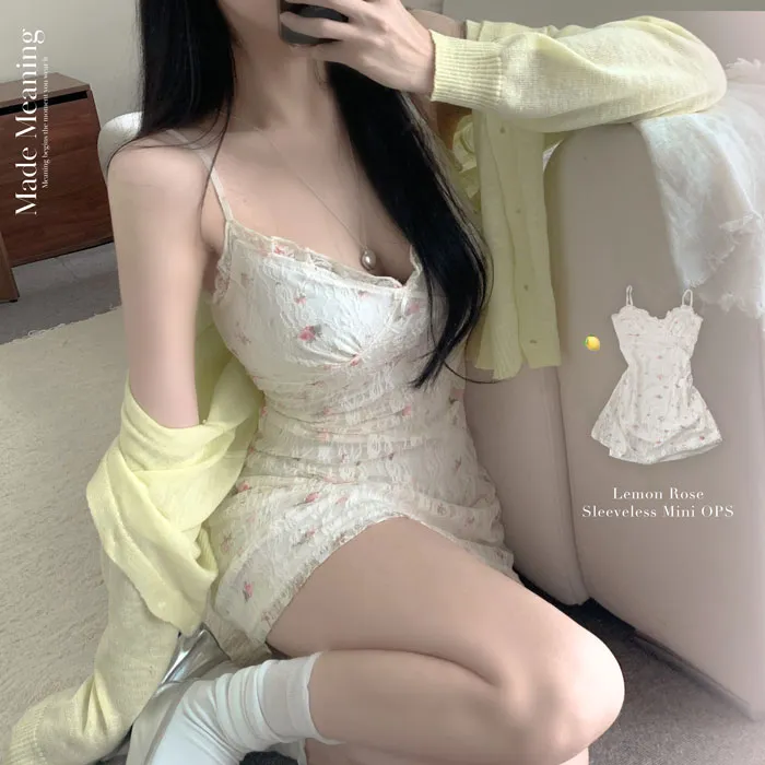 [은은레몬🍋/청순] 안감내장 레몬로즈 레이스 끈조절 버클 나시 미니 원피스 [레몬코어/나시원피스/미니원피스/여름원피스/여름데이트룩/휴양지룩/휴가룩] 대표 이미지