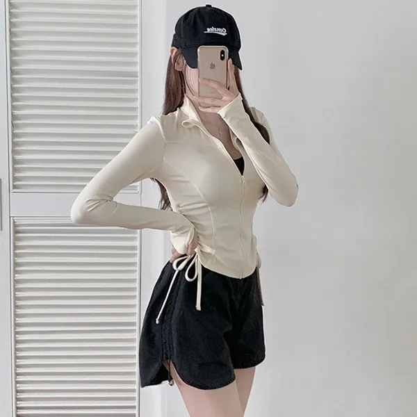 [잘록허리🌞4피스set] 플라비 셔링 집업 워머 래쉬가드 (26SW047) 대표 이미지