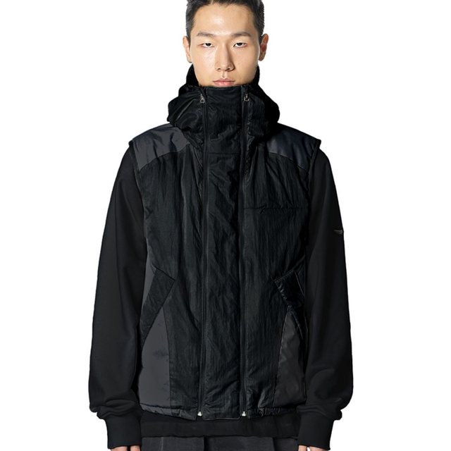 Double Zip Hoodie Vest Jacket (BLACK)