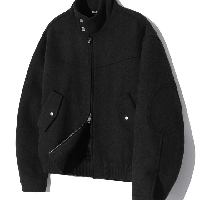 울 엘보우 패치 2WAY 해링턴 자켓 (BLACK)