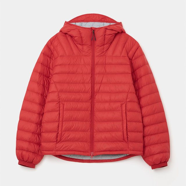 lightweight hooded down jacket red