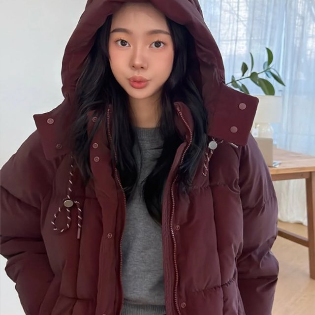 스퀘어 퀼팅 후드 숏 푸퍼 [BURGUNDY] / WBE4L07537