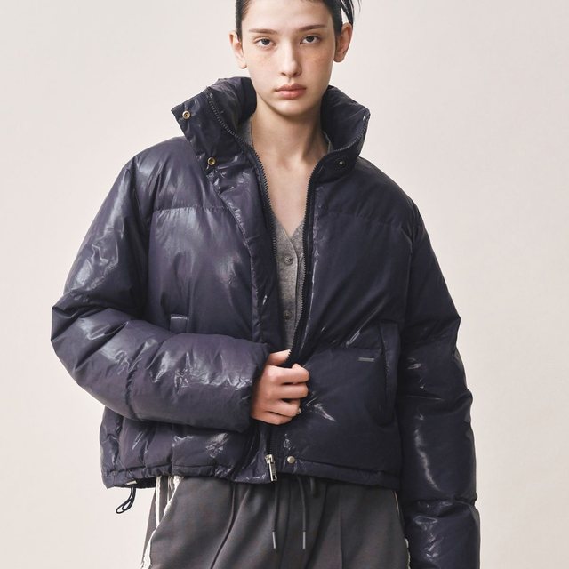 NICOLE GLOSSY SHORT PUFFER PADDING_NAVY