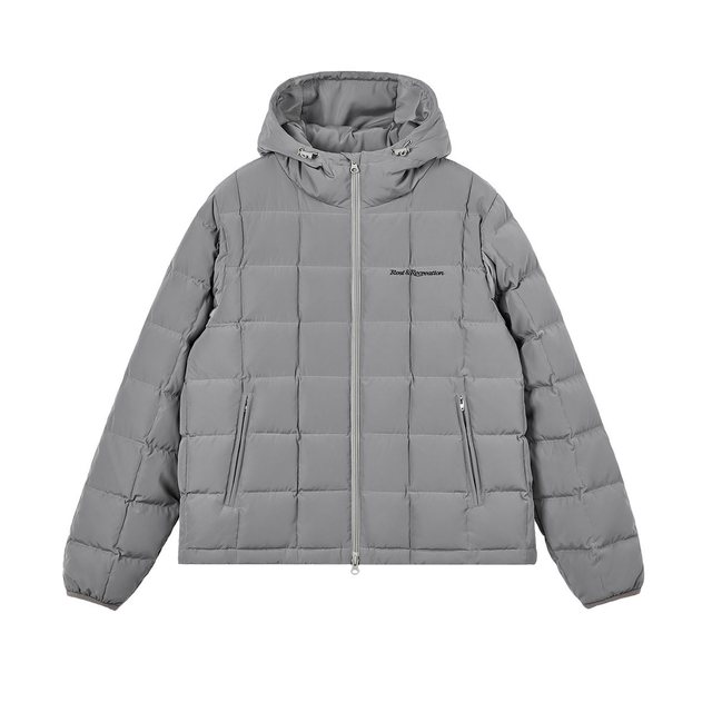 SQUARE QUILTED HOOD DOWN JACKET - GREY