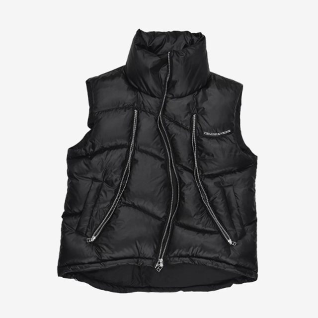CURVED ZIPPER PUFFER DOWN VEST (GLOSSY BLACK)