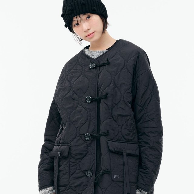 RIBBON QUILTED JACKET [BLACK]