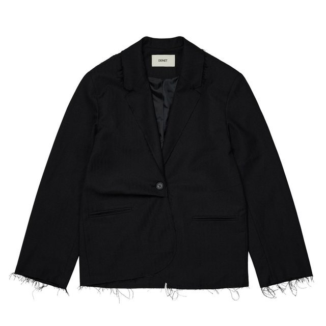 DEINET ROUGH CUT DETAIL BLAZER IN BLACK