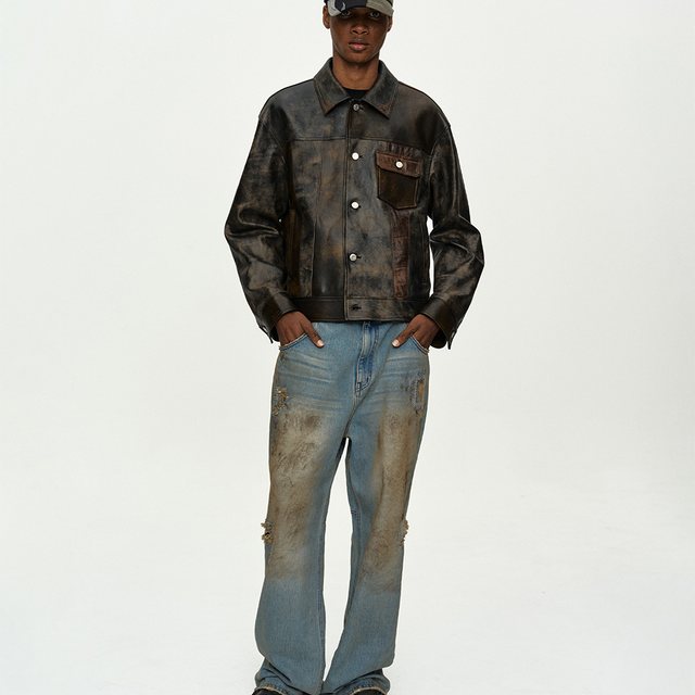 UNISEX DESTROYED WIDE-LEG JEANS apa864u(BLUE)